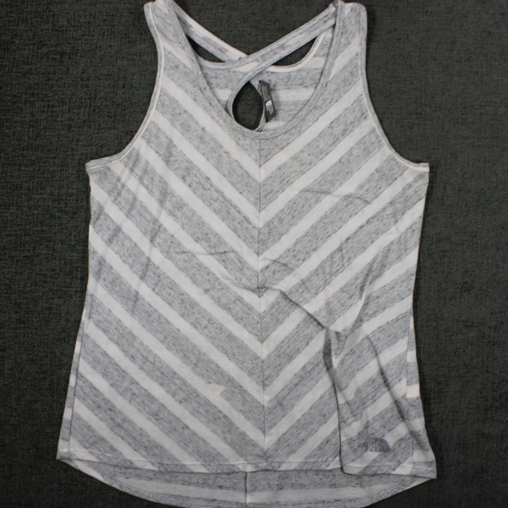 The North Face Womens Grey White Striped Keyhole Racerback Tank Top Large